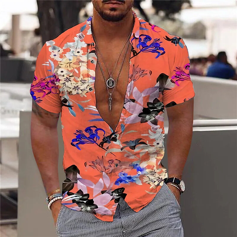 الرجال أنيقة زهرة نمط المجتمع الاجتماعية عطلة عادية Camisa Harajuku يترك هاواي القمصان موضة سليم صالح الملابس جديد