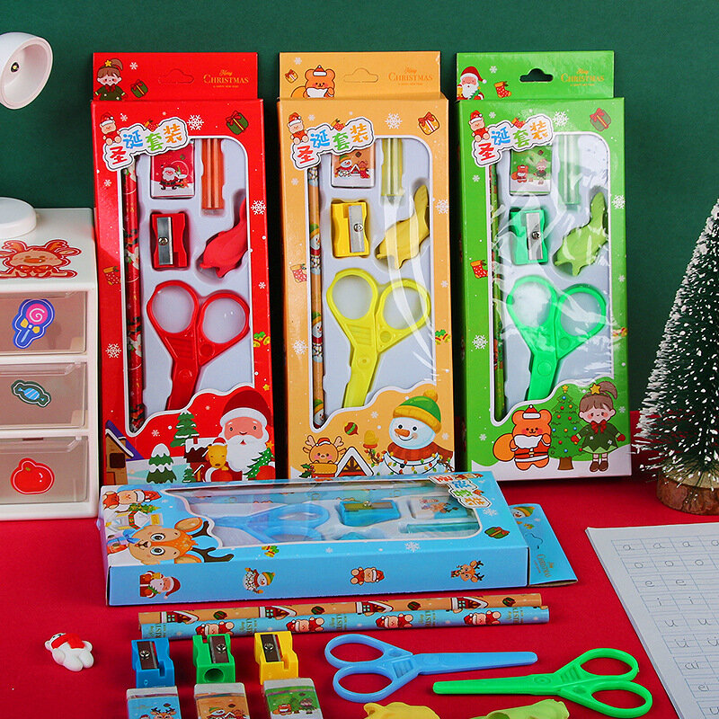 مجموعة القرطاسية عيد الميلاد ، ممحاة قلم رصاص ، شحذ ، هدية حاكم ، لوازم القرطاسية