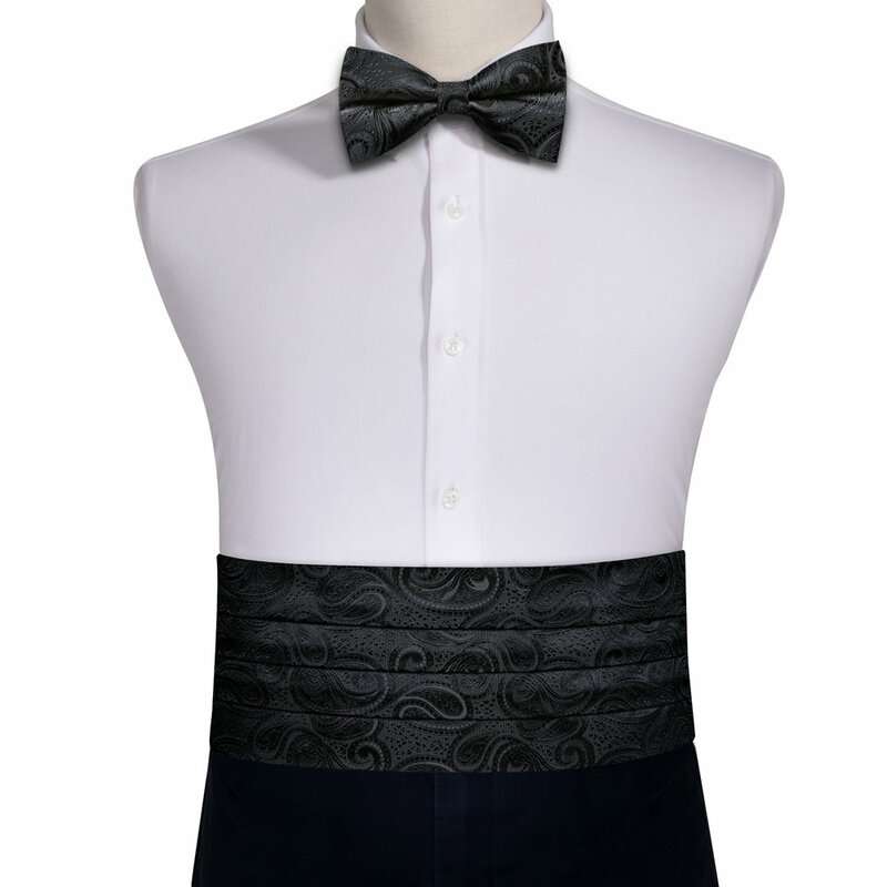 رسمي أسود الحرير Cummerbund للرجال الكلاسيكية بيزلي الجاكار ربطة القوس Tie مجموعة جديدة بذلة سهرة اكسسوارات حفل زفاف باري. وانغ