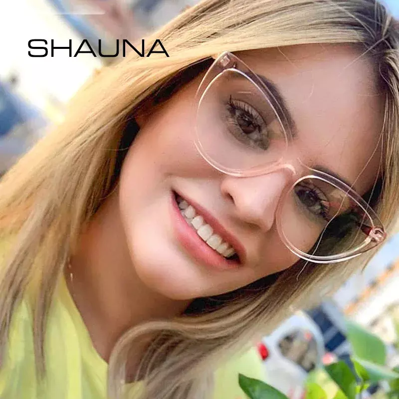 SHAUNA مكافحة الضوء الأزرق TR90 مريحة القط العين النظارات الإطار النساء Hinge الربيع المفصلي الإطار البصري