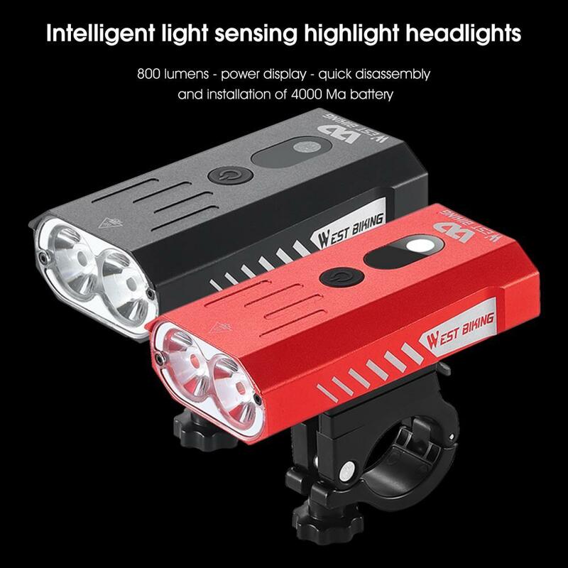 USB Charging Bike Flashlight Electronic Display Light Sensing 4000mAh Bicycle Light Lamp Flashlight Bike Accessories