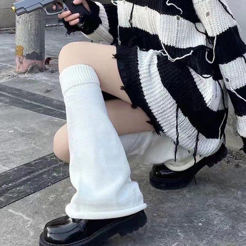 جوارب نسائية أنيقة مضلعة لتدفئة الأرجل جوارب دافئة أحذية غير رسمية للحفلات ملابس شارع هاراجوكو قوطية منسوجة جوارب طويلة لامعة