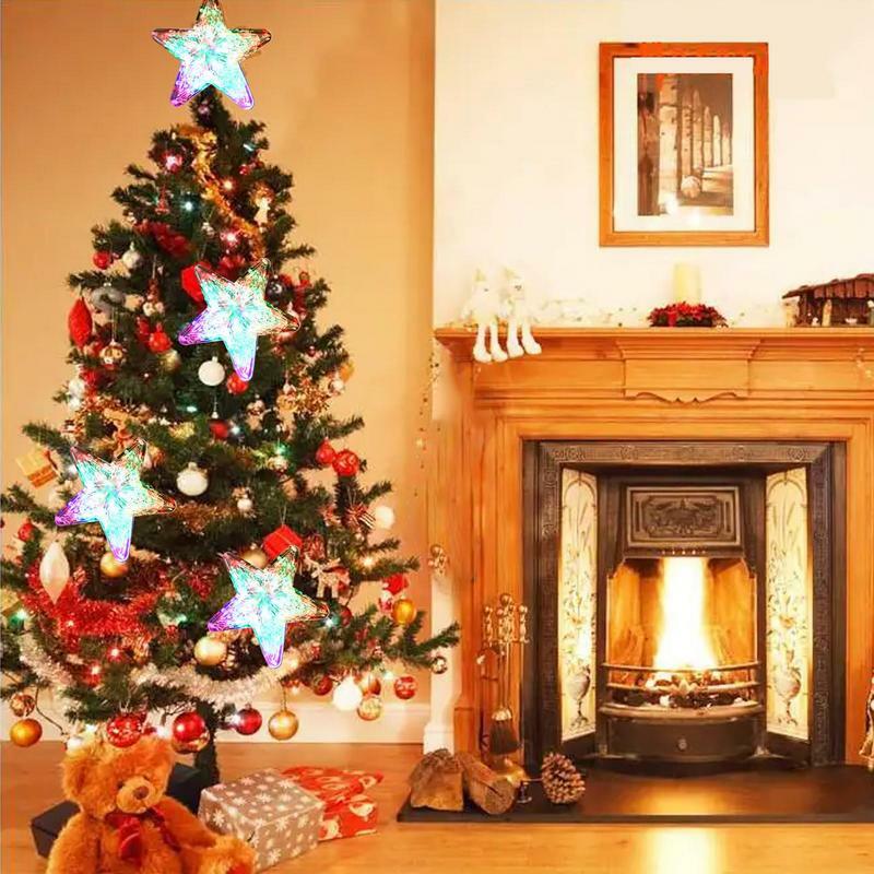 نجمة شجرة عيد الميلاد مع LED مضاءة الخماسي ، والغبار شجرة عيد الميلاد الحلي ، زخرفة حفلة السنة الجديدة