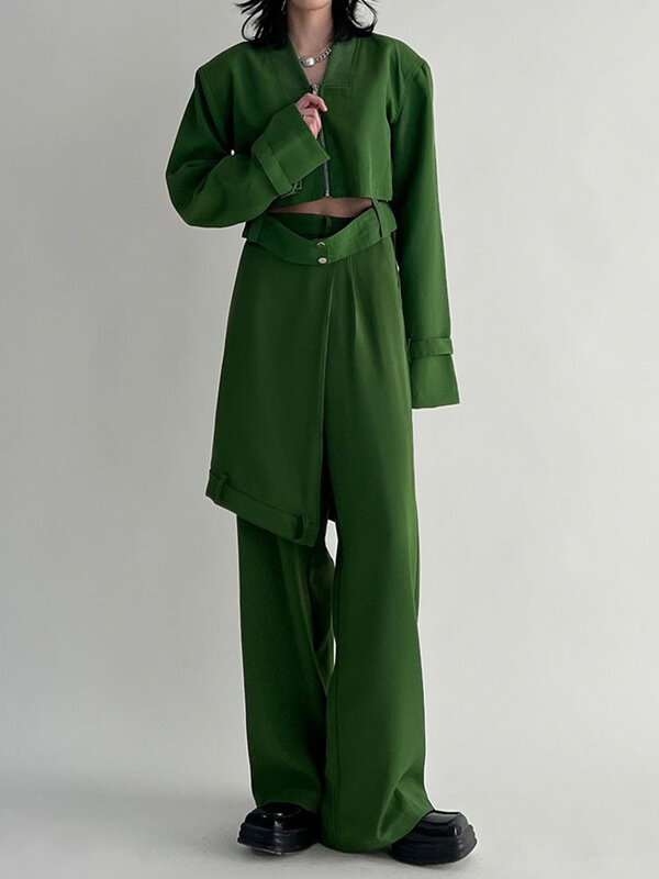 BZVW-بنطال بساق واسعة عالي الخصر للنساء ، قمم خضراء ، ملابس نسائية ، موضة غير رسمية ، مصمم ، اتجاه جديد ، الربيع ، الخريف ، 25X4285