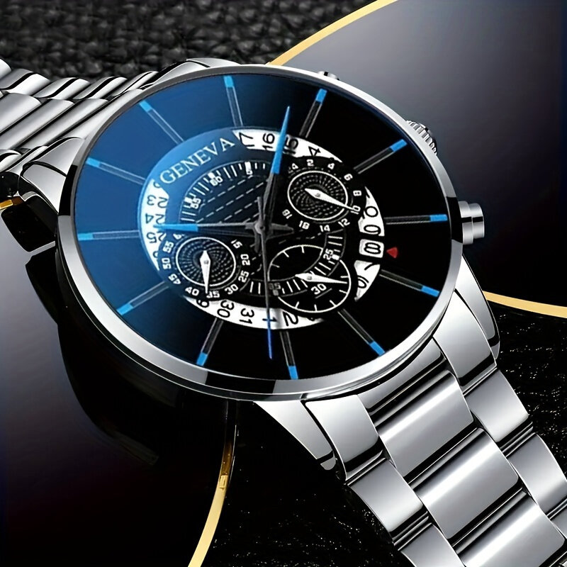 ساعة وسوار كوارتز رجالية ، إبرة زرقاء ، مثالية للهدايا ، الموضة التجارية ، 1-1 ، 2 لكل مجموعة