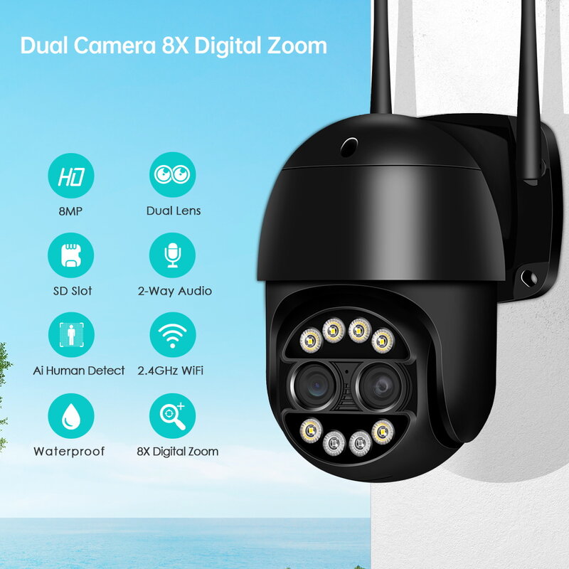 كاميرا ANBIUX 8MP PTZ IP بتكبير 8x عدسة مزدوجة كشف الإنسان CCTV كاميرا 4mp المنزل الذكي في الهواء الطلق واي فاي كاميرا مراقبة ICSEE