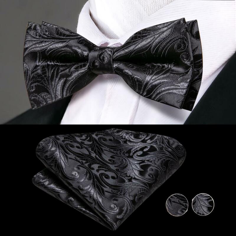 أسود الأزهار الصلبة Cummerbund للرجال ، مصمم فاخر ، مرحبا التعادل ، مجموعة ربطة القوس Tie ، مشد سهرة رسمية ، حزام مطاط للرجال ، Cummerbunds الزفاف