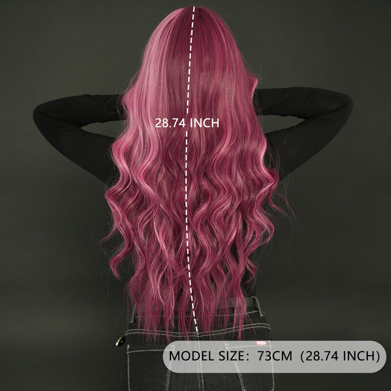 شعر مستعار 7jhh-شعر مستعار اصطناعي للنساء ، شعر طويل ، موجة فضفاضة ، وردي ، أرجواني ، عالي الكثافة ، رقيق ، دانتيل صغير عالي الدقة