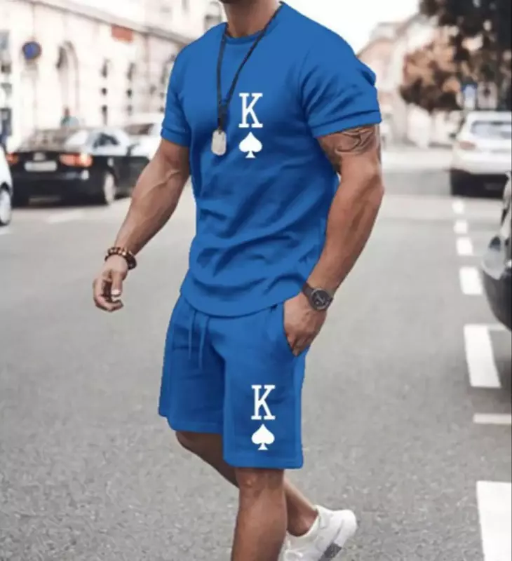 3D البستوني الملك ضغط Camiseta الرجال ، طقم من قطعتين ، الملابس الرياضية ، الربيع ،