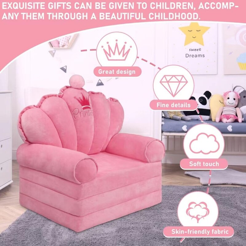 أريكة مريحة وردية قابلة للطي للأطفال ، أريكة كرسي لغرفة النوم ، سرير أريكة للأطفال الصغار ، كراسي الأميرة