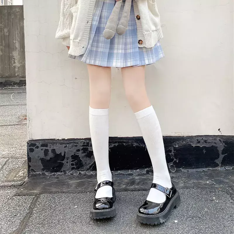 بلون أسود أبيض طويل الجوارب جوارب JK اليابان نمط مدرسة بنات الفخذ العليا جوارب لوليتا Kawaii لطيف الركبة عالية الجوارب