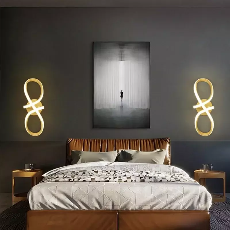 مصباح جداري LED حديث نوردي ، غرفة نوم ذهبية ، مصابيح جدارية بجانب السرير ، شمعدان جداري ، بسيط ، مدخل ، ممر ، أضواء ممر