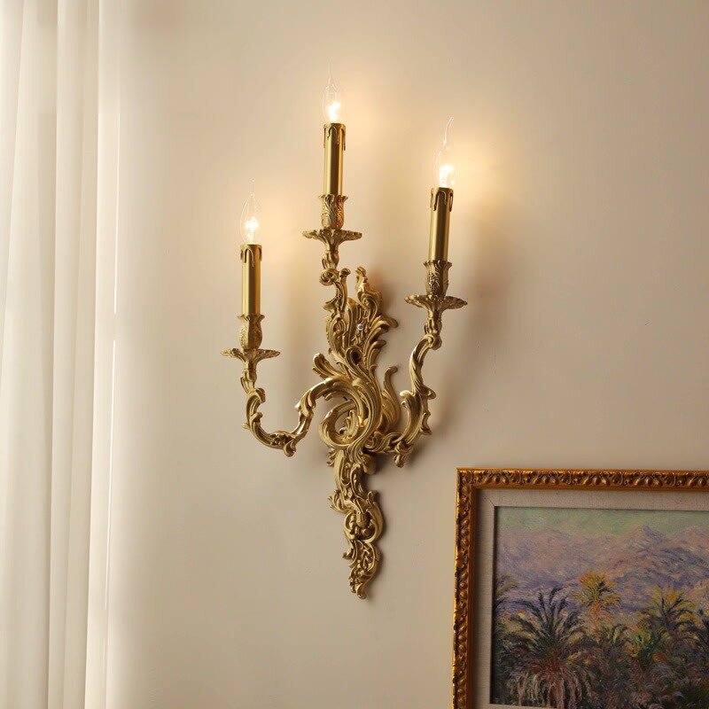 مصباح جداري نحاسي أوروبي ، مصابيح ممر ، فيلا بالطراز القديم في الولايات المتحدة ، غرفة معيشة فرنسية ، غرفة طعام ، غرفة نوم ، مصابيح بجانب السرير
