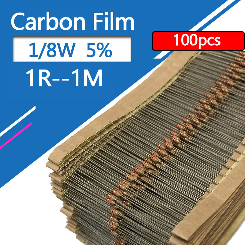100 قطعة 1/8W الكربون مقاوم من غشاء 5% 1R5 15R 150R 1K5 15K 150K 1.5 15 150 R K أوم 0.125W 0R--1M