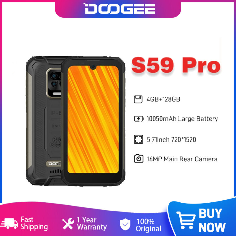 DOOGEE S59 Pro هاتف ذكي قوي + 128GB 10050mAh بطارية فائقة IP68/IP69K NFC هاتف ذكي قوي 2 واط صوت عال سماعات الهاتف الخلوي
