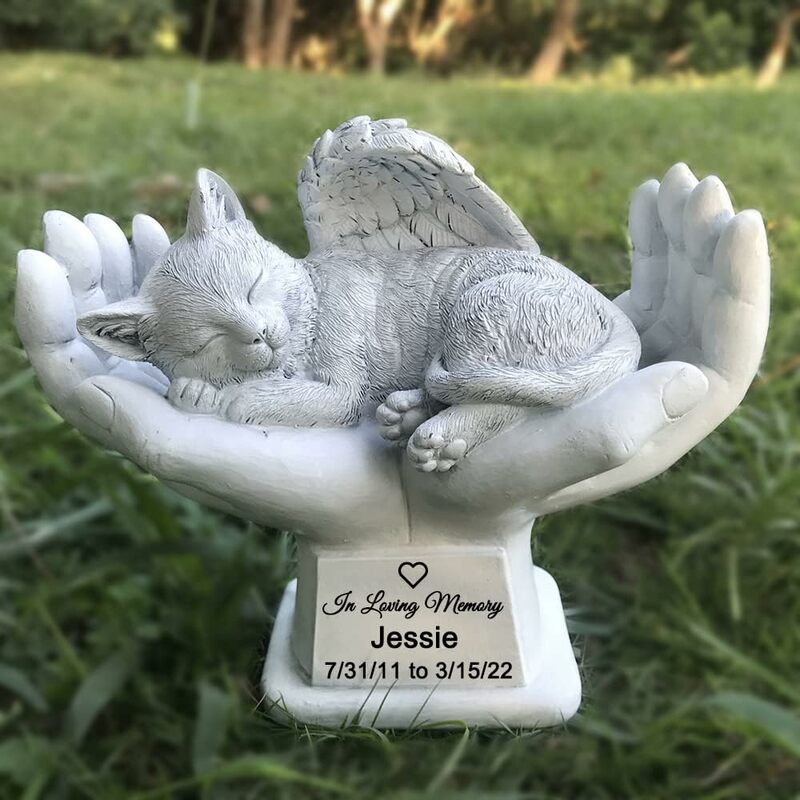 تمثال تذكاري مخصص لذكرى القط الملاك في يد الله ، علامة قبر ، حيوان أليف ، حجر القبر ، أحجار الحديقة