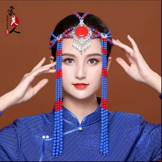 غطاء رأس صيني مطرز للنساء ، زفاف منغولي ، إكسسوارات شعر للعروس ، رقص مسرحي