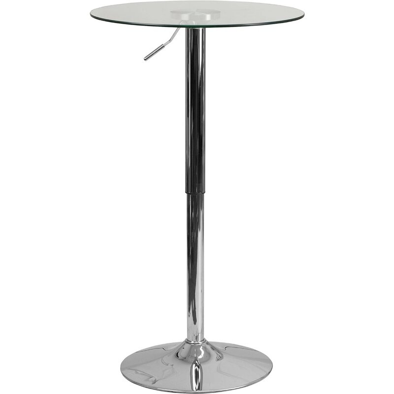 طاولة كوكاتيل زجاجية مستديرة بإطار ارتفاع قابل للتعديل ، طاولة للمناسبات والاستخدام المنزلي ، ارتفاع قضيب زجاجي قابل للتعديل ،