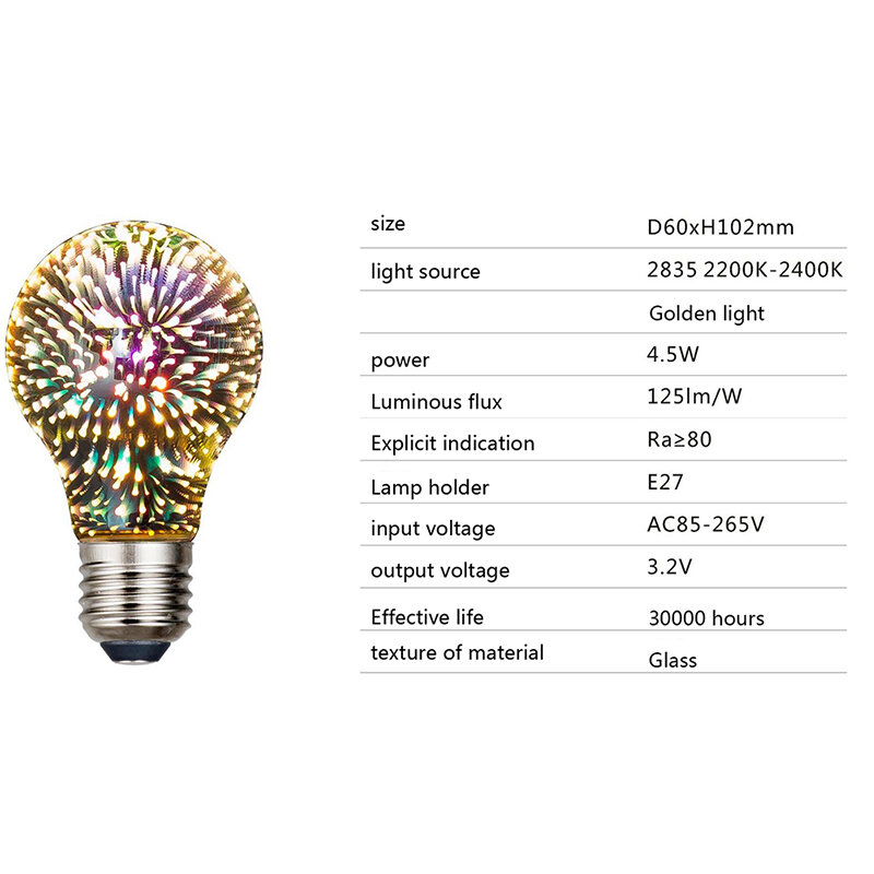 مصباح إضاءة اديسون ثلاثي الأبعاد ليد ، مصباح ألعاب نارية نجمية ، إضاءة ليلية للعطلات ، ديكور شجرة الكريسماس ، كلاسيكي ، E27 ، من من من ، 85-V ، 1