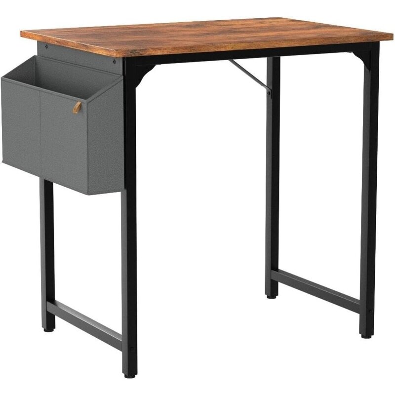 مكتب كمبيوتر للدراسة للمكتب المنزلي ، مكتب صغير للكتابة ، طاولة كمبيوتر حديثة على الطراز البسيط ، إطار معدني أسود ، بني ريفي ، 32 بوصة