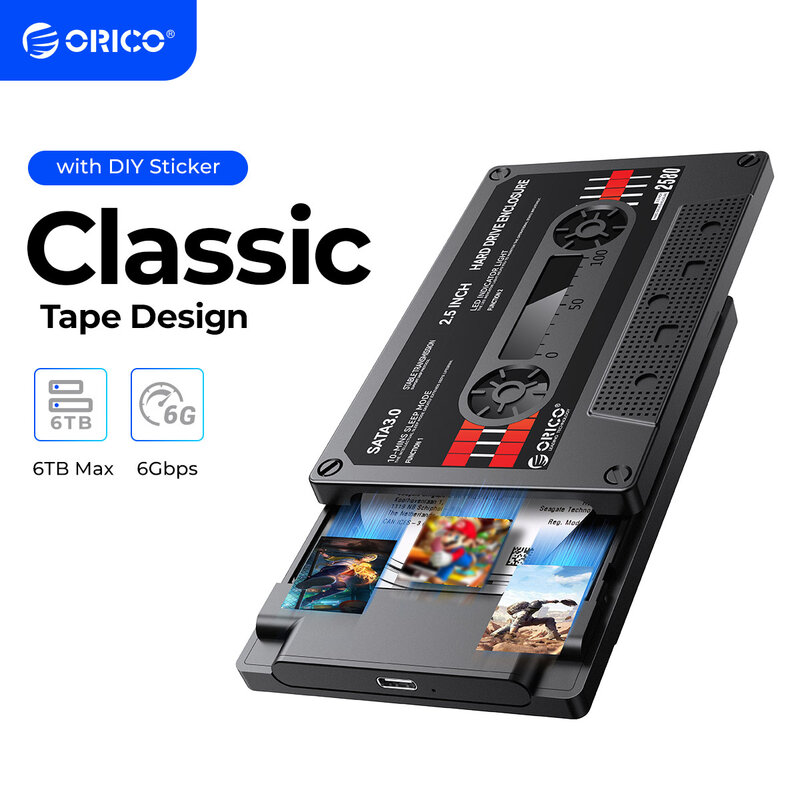 ORICO-حافظة أقراص صلبة خارجية مع ملصق ذاتي الصنع ، حاوية HDD ، SATA إلى USB 3.0 ، Type-C ، 5Gbps ، 6Gbps ، 2.5"