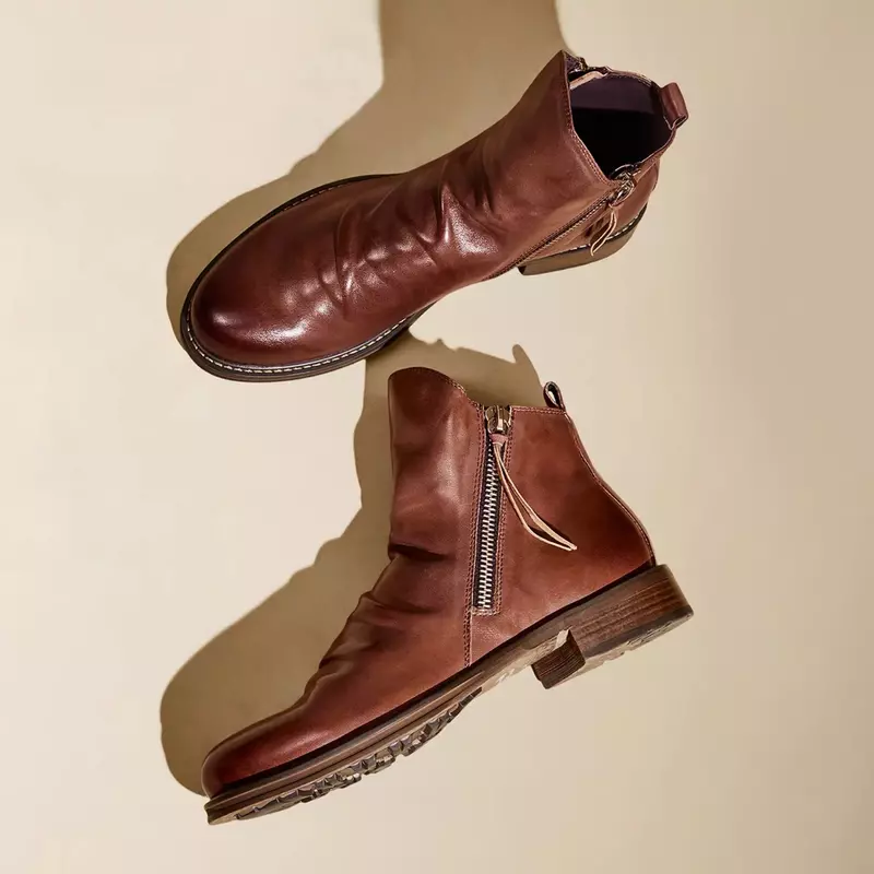 أحذية كاحل مريحة للرجال بتصميم عتيق ، أحذية جلدية غير قابلة للانزلاق ، أحذية كاوبوي رياضية ، 2023