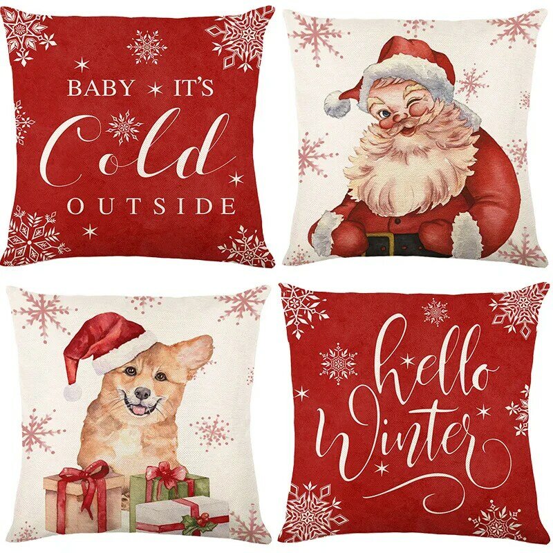 عيد ميلاد سعيد المخدة مع ندفة الثلج الخلفية ، الأبجدية وسادة غطاء ، جميل جرو الكلب غطاء الوسادة ، 45x45 ، B0335G