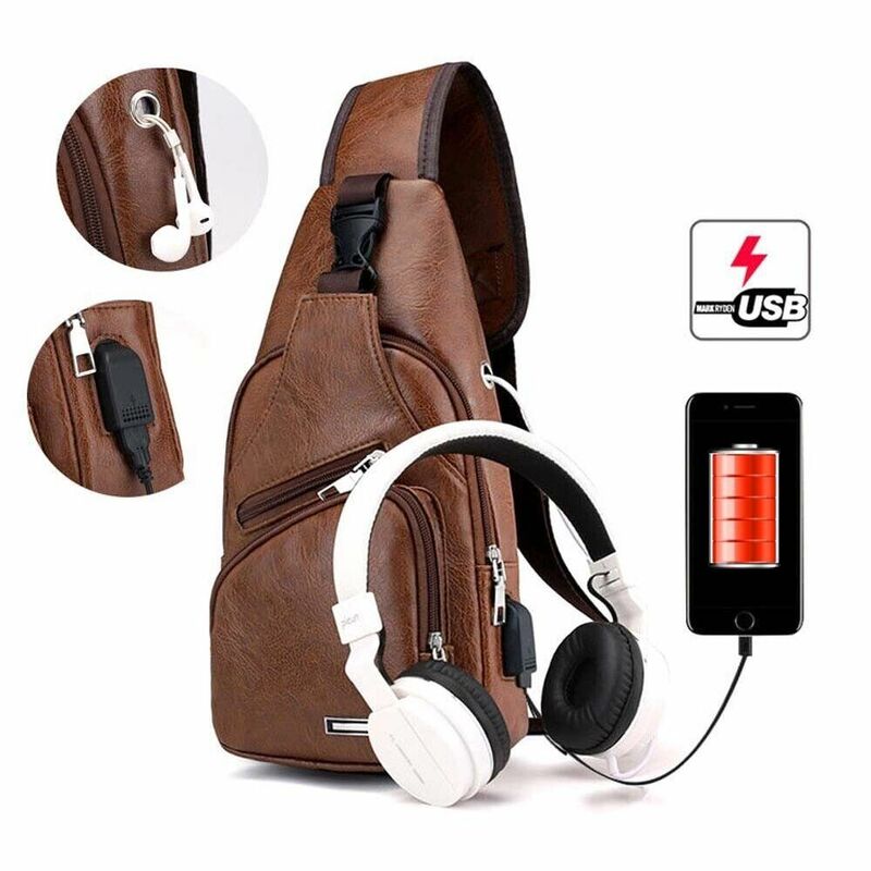 حزام واحد مضاد للسرقة الرافعة حقيبة للرجال ، USB شحن حقيبة الصدر مع ثقب سماعة الرأس ، حقيبة كروسبودي ، السفر في الهواء الطلق