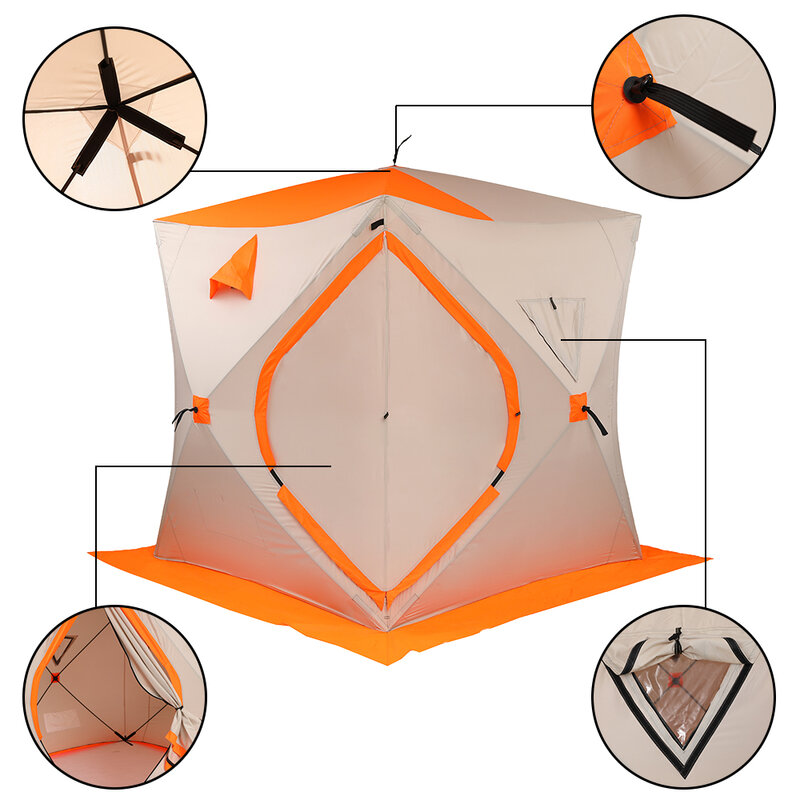 خيمة الصيد الجليد 180x180x200 سنتيمتر المقاومة الباردة الرياح وحماية المطر مناسبة للصيد في الهواء الطلق البرتقالي والأبيض [US-Stock]