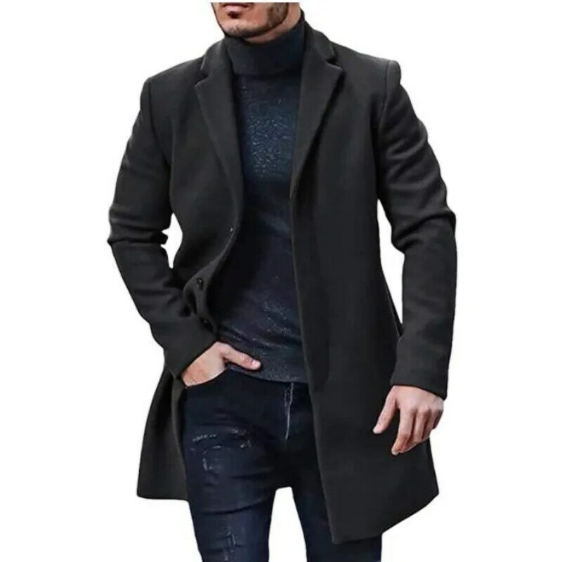 جديد موضة شتاء 2023 معطف صوف غير رسمي سادة سترة واقية متوسطة الطول معطف متعدد الألوان للرجال