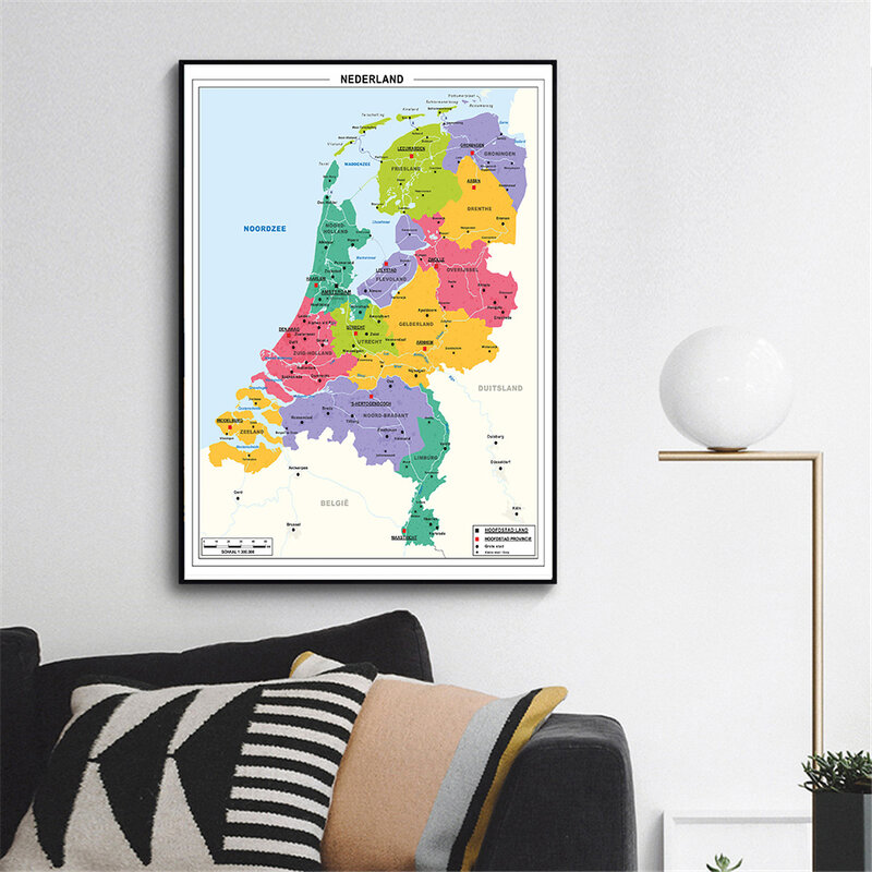 60*90 سنتيمتر في الهولندية السياسية خريطة هولندا s الجدار ملصق فني قماش اللوحة غرفة المعيشة ديكور المنزل اللوازم المدرسية