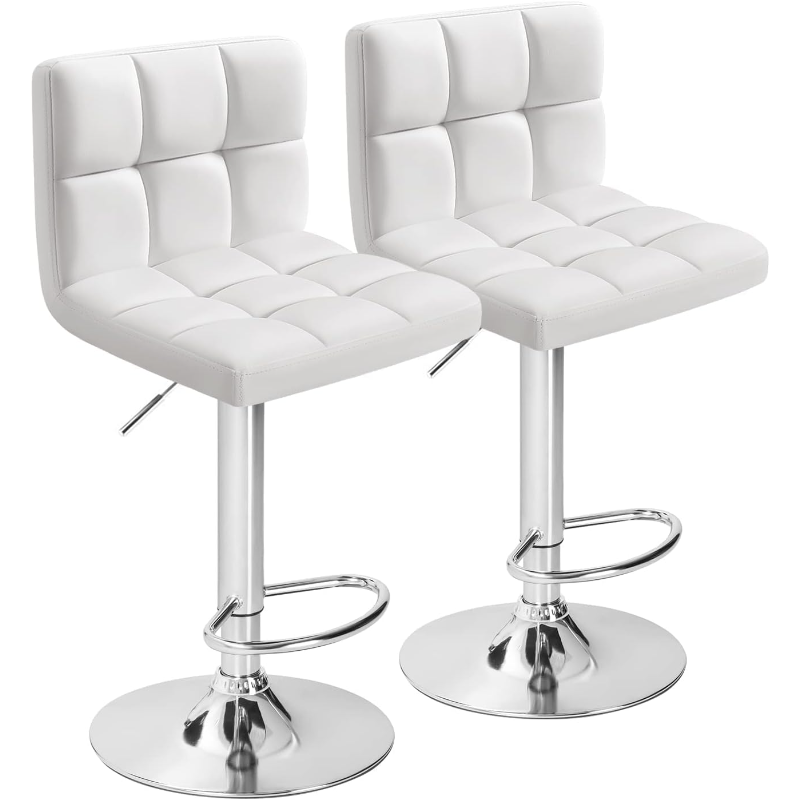 Furmax-مقاعد بار حديثة من الجلد الصناعي ، دوارة ، قابلة للتعديل ، هيدروليكية ، مربعة ، ارتفاع العداد ، مجموعة من 2 ، أبيض