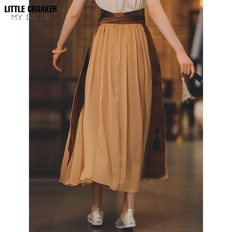 2023 النمط الصيني تحسين Hanfu تنورة الربط تصميم خمر فستان طويل أنيق للمرأة فتاة صورة من سيدة فستان مطبوع