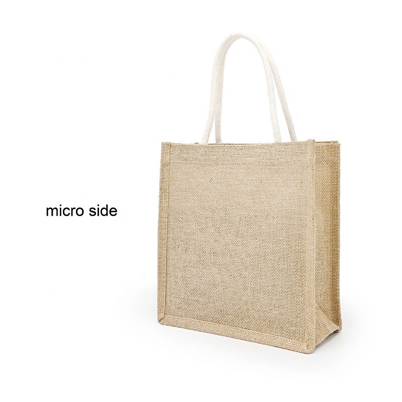 مربعة الشكل الجوت حمل حقيبة ، مغلفة قماش القطن حقيبة تسوق ، صديقة للبيئة ، شعار مخصص المطبوعة