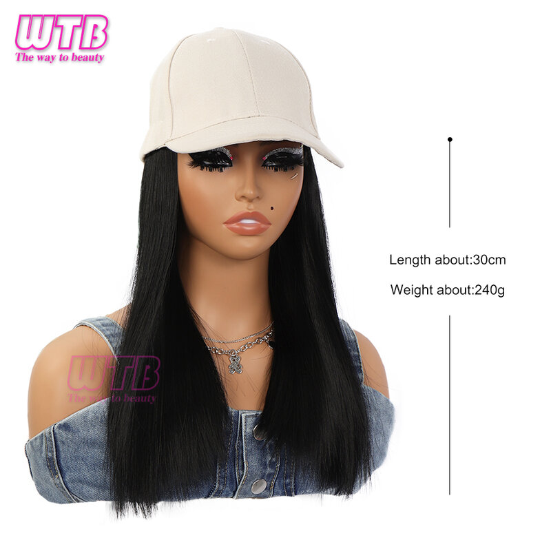 WTB-شعر مستعار اصطناعي قابل للتعديل للنساء ، قبعة بيسبول ، قبعة ، شعر طويل مستقيم ، شعر مستعار قطعة واحدة