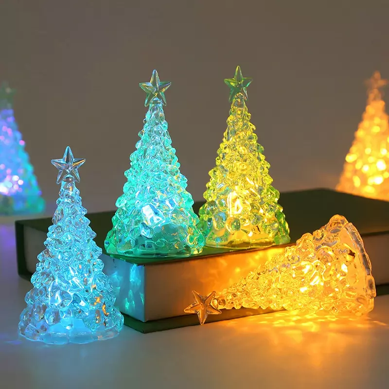 شجرة عيد الميلاد الزجاج ضوء الليل لديكور المنزل ، أدى الحلي مضيئة ، جو عطلة رومانسية ، عيد الميلاد