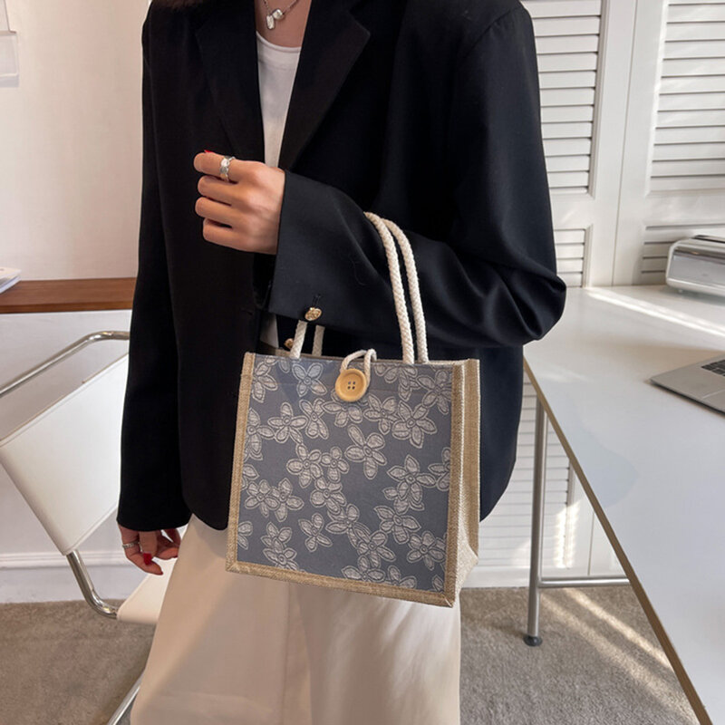 ISKYBOB-حقيبة تسوق صديقة للبيئة للنساء ، حقيبة يد ذات سعة كبيرة ، حقيبة بقالة ، حقيبة حمل عادية ، حقيبة محمولة ، هدية من الكتان ، زر