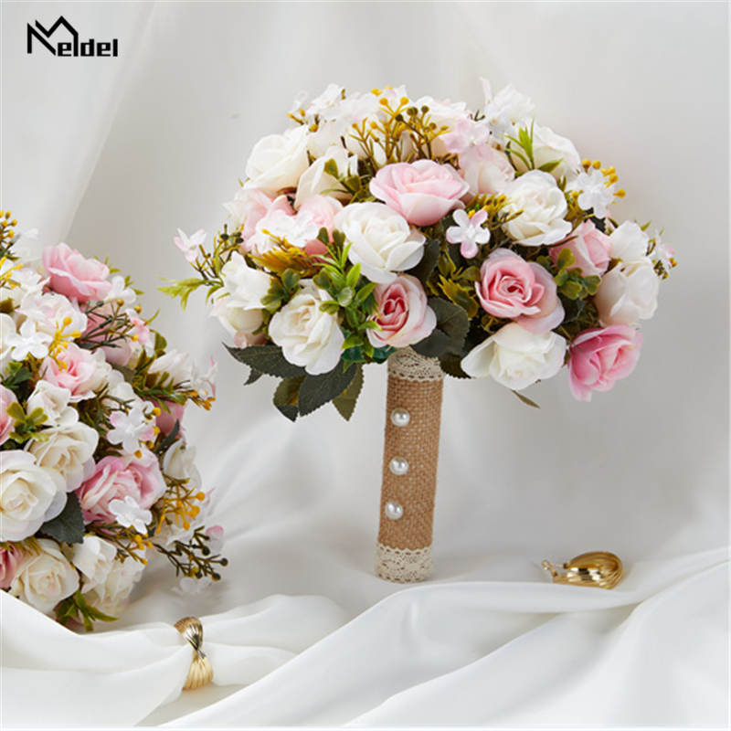 الوردي الزفاف باقة العروس وصيفه الشرف عقد الزهور شريط حرير الورود زهرة اصطناعية Mariage باقة اكسسوارات الزفاف