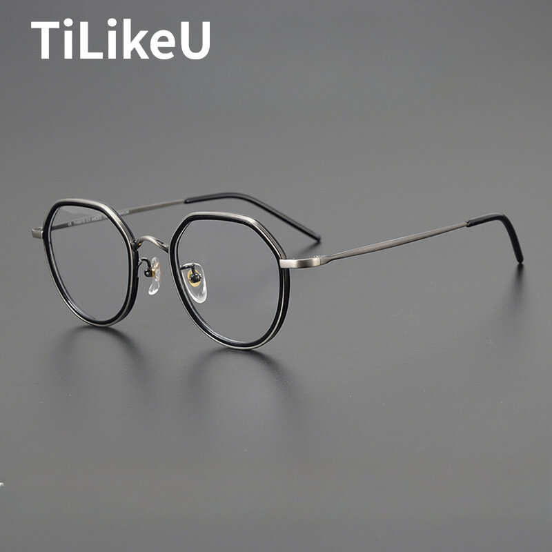 إطارات نظارات تيتانيوم للرجال ، نظارات متعددة الأضلاع عتيقة ، نظارات مضادة للضوء الأزرق لقصر النظر ، إطار مصمم جديد ، TH8015