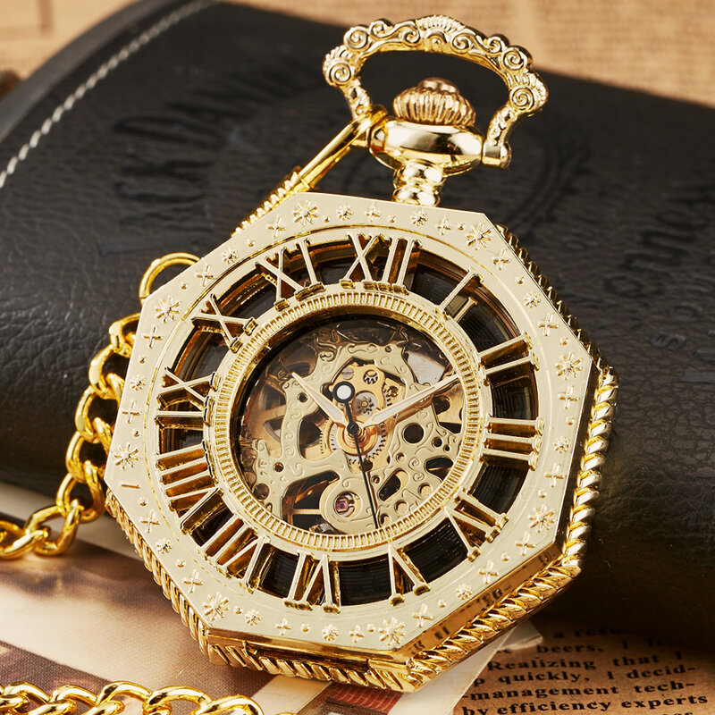 المثمن الهيكل العظمي ساعة الجيب للرجال مع فوب سلسلة خمر Steampunk قلادة قلادة الساعات للرجال ساعة reloj دي bolsillo