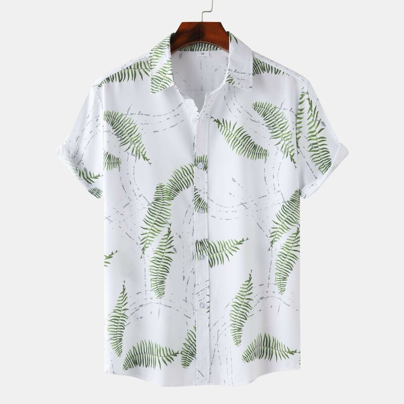 قميص رجالي هاواي للشاطئ مطبوع بأكمام قصيرة ، بلوزة فضفاضة كبيرة الحجم ، أزياء كاجوال للصبي ، الصيف