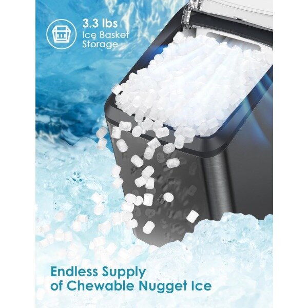 ماكينة صنع الثلج بسطح طاولة من Oraimo Nugget ، ماكينة صنع ثلج مضغ صديقة للأسنان مع إعادة تعبئة مياه ذاتية التنظيف ، 26 رطل/يوم