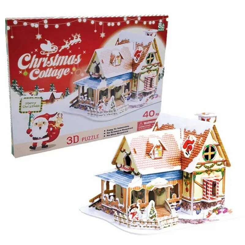 أبيض سنو المشهد ثلاثية الأبعاد الألغاز ، عيد الميلاد ديكور نموذج عدة ، زينة موضوع المدينة الصغيرة ، هدايا لعيد الميلاد