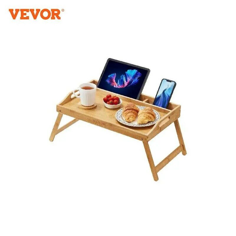 VEVOR-طاولة صينية سرير من الخيزران مع أرجل قابلة للطي وفتحة وسائط ، تخدم صينية مكتب للكمبيوتر المحمول ، أكل الأريكة والعمل