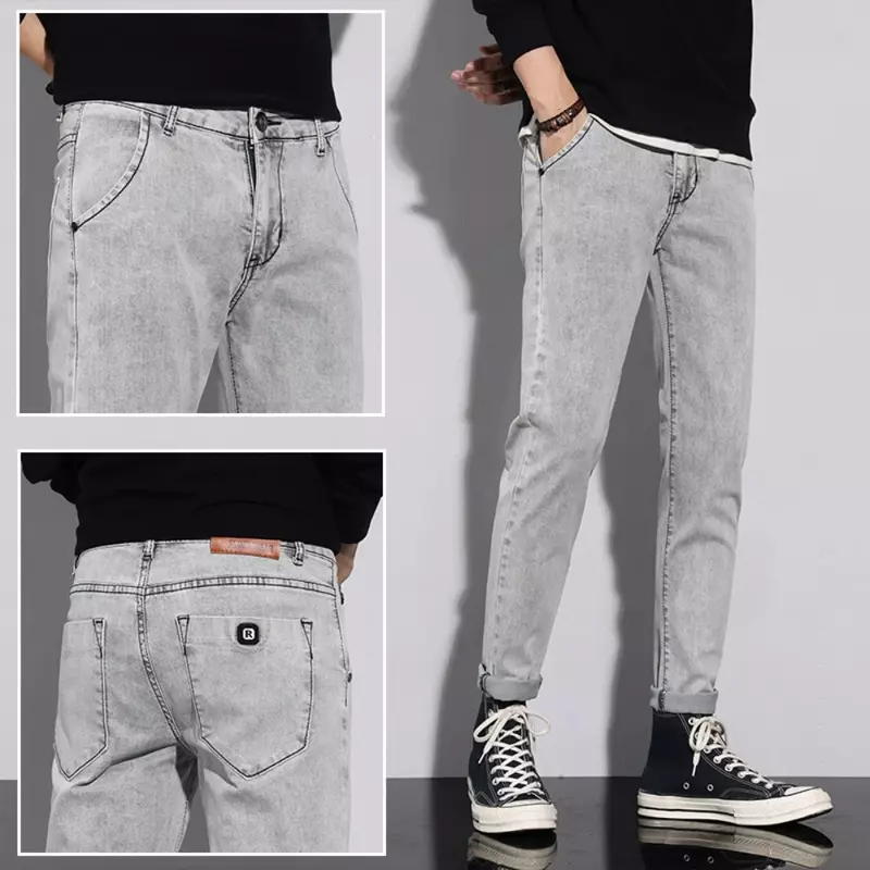 سراويل جينز مرنة للرجال ، النسخة الكورية ، جينز بأقدام صغيرة ، ملابس الشارع ، موضة جديدة ، y2k ، الربيع والخريف ،
