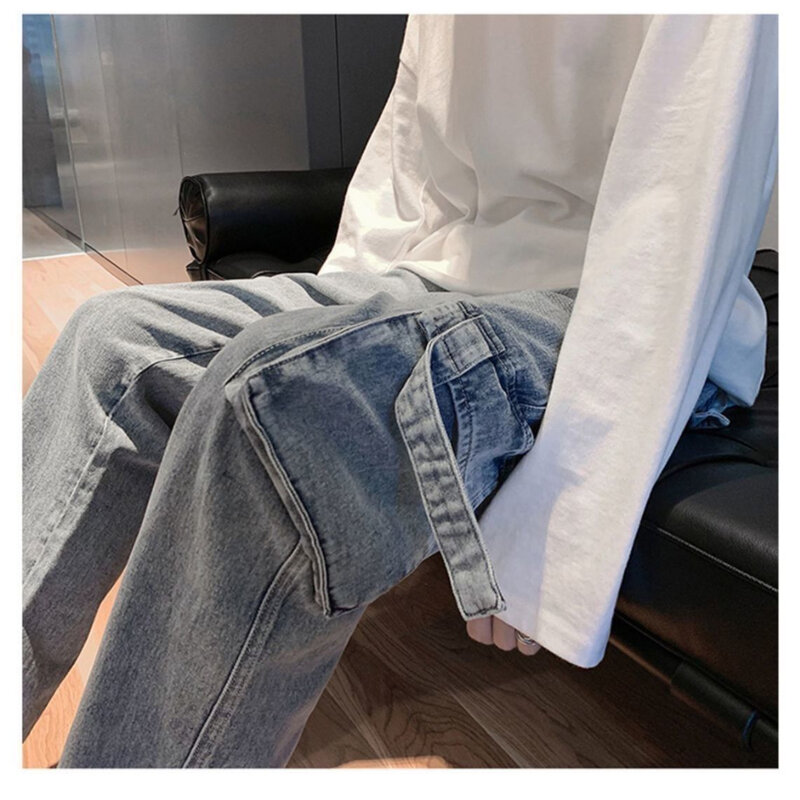 بنطلون جينز مستقيم فضفاض للرجال ، جينز واسع الساق ، الهيب هوب ، ملابس الشارع عادية ، بنطلون سكيت ، بنطلون محايد