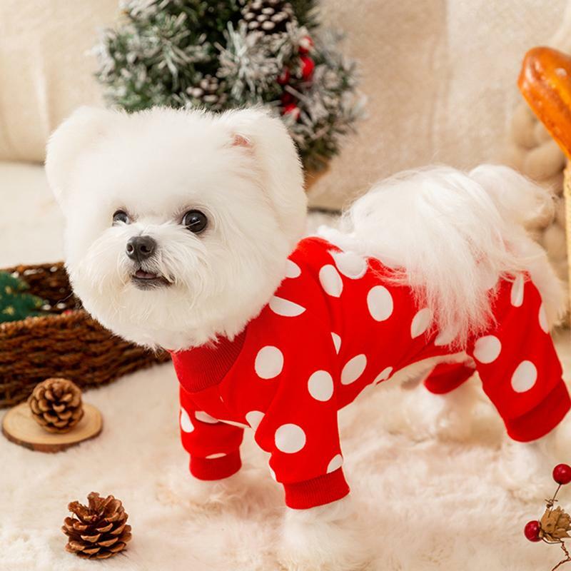 منامة الصوف الدافئة الكلب ، ازياء سانتا كلوز ، بذلة منقط ، ملابس الحيوانات الأليفة ، زي لطيف ، ملابس سترة جرو ، عطلة ، عيد الميلاد