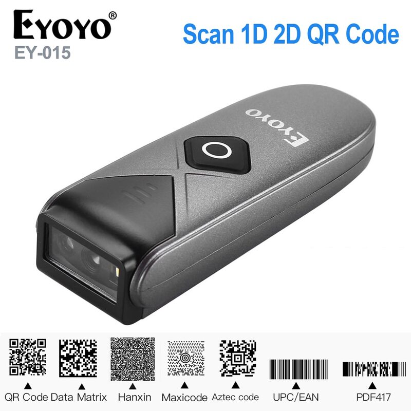 Eyoyo EY-015 صغيرة الباركود الماسح الضوئي USB السلكية بلوتوث اللاسلكية 1D 2D QR PDF417 بار كود لباد آيفون أندرويد أقراص الكمبيوتر