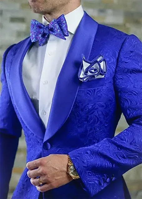 بدلة جاكار زرقاء ملكية أنيقة للرجال ، بدلة سهرة للعريس ، سترة بقصة ضيقة لحفلة موسيقية ، زي مخصص من قطعتين ، جودة عالية ، زفاف