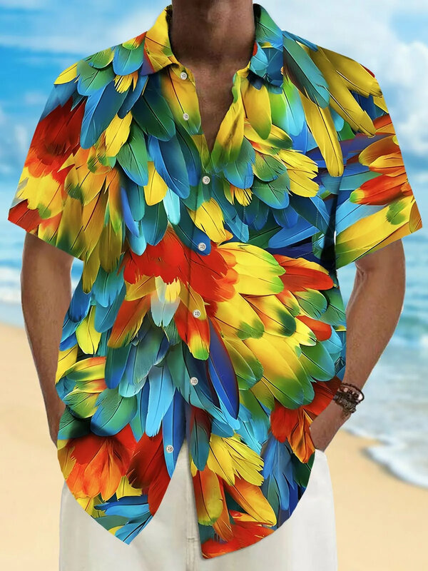 قميص هاواي رجالي مطبوع ثلاثي الأبعاد ، زر ملون ، بأكمام قصيرة ، تي شيرت صيفي ، عصري ، عطلة شاطئ ، قميص يومي
